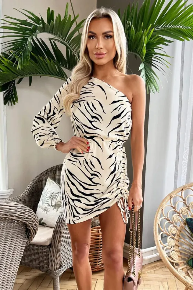 AX Paris Black And Stone Animal Print One Sleeve Mini Dress Dresses