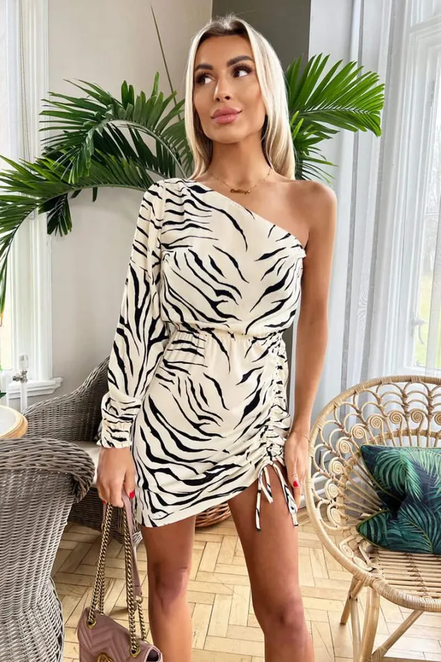 AX Paris Black And Stone Animal Print One Sleeve Mini Dress Dresses