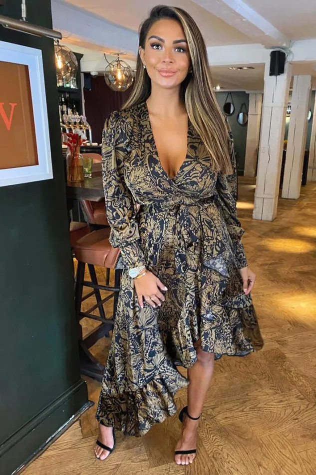 AX Paris Black Butterfly Printed Wrap Midi Dress Midi Dresses