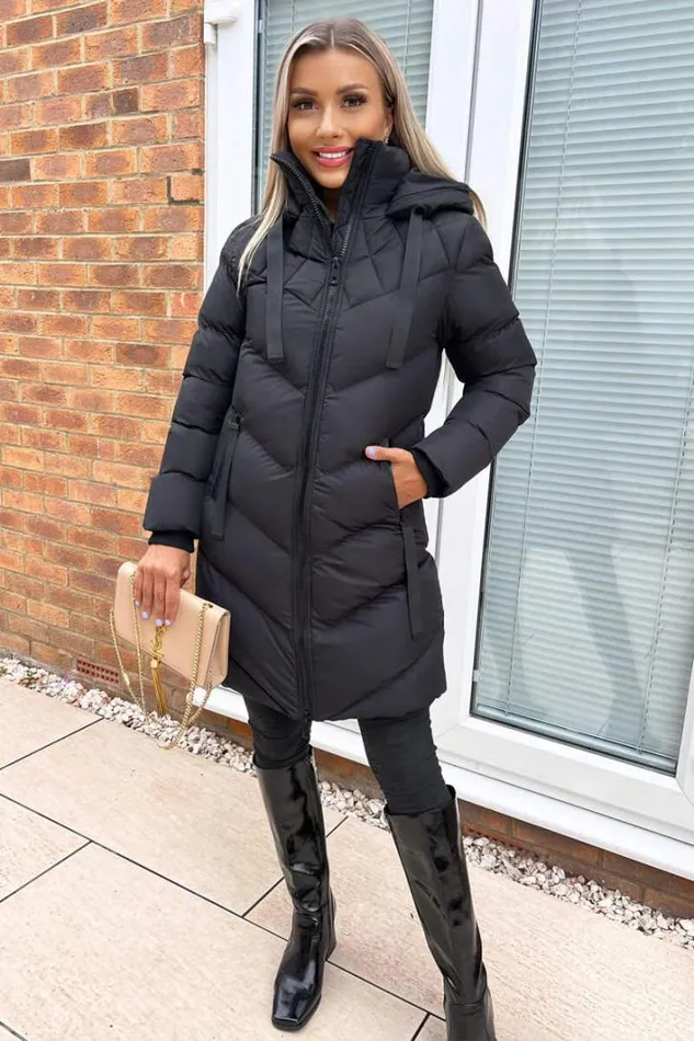 AX Paris Black LongLine Padded Coat Coats and Jackets