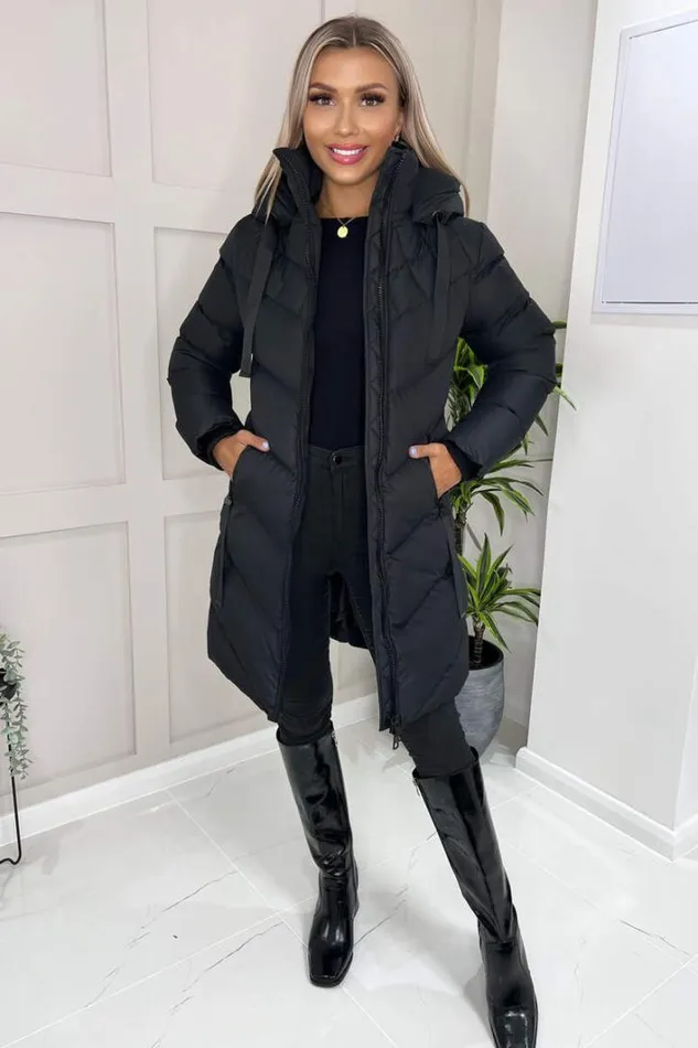 AX Paris Black LongLine Padded Coat Coats and Jackets