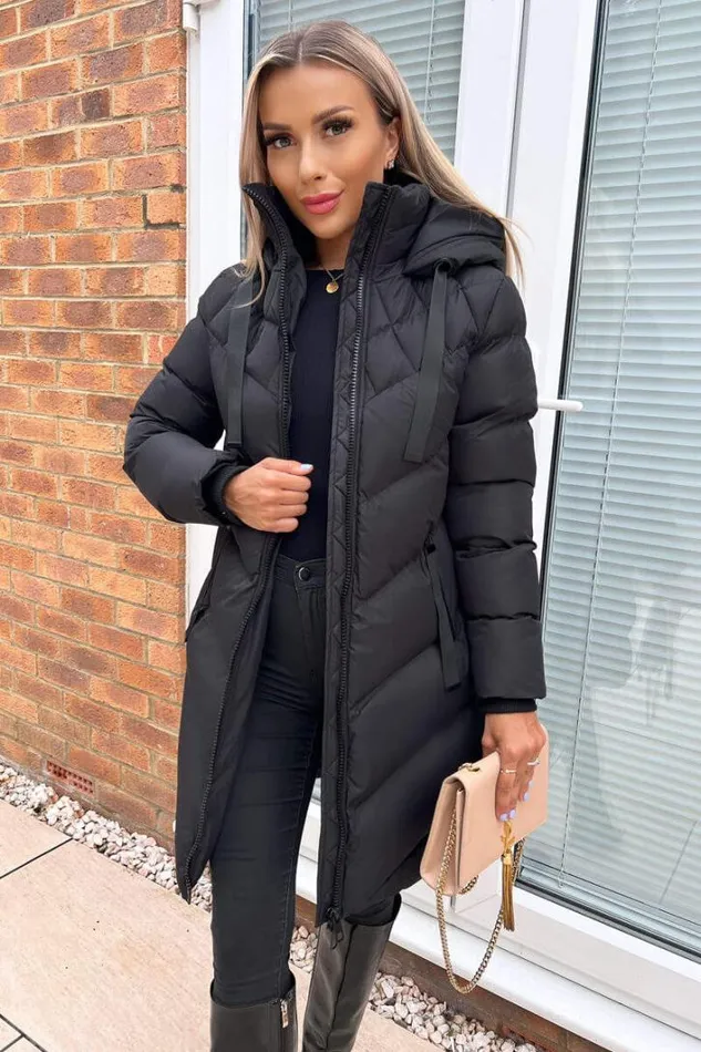 AX Paris Black LongLine Padded Coat Coats and Jackets