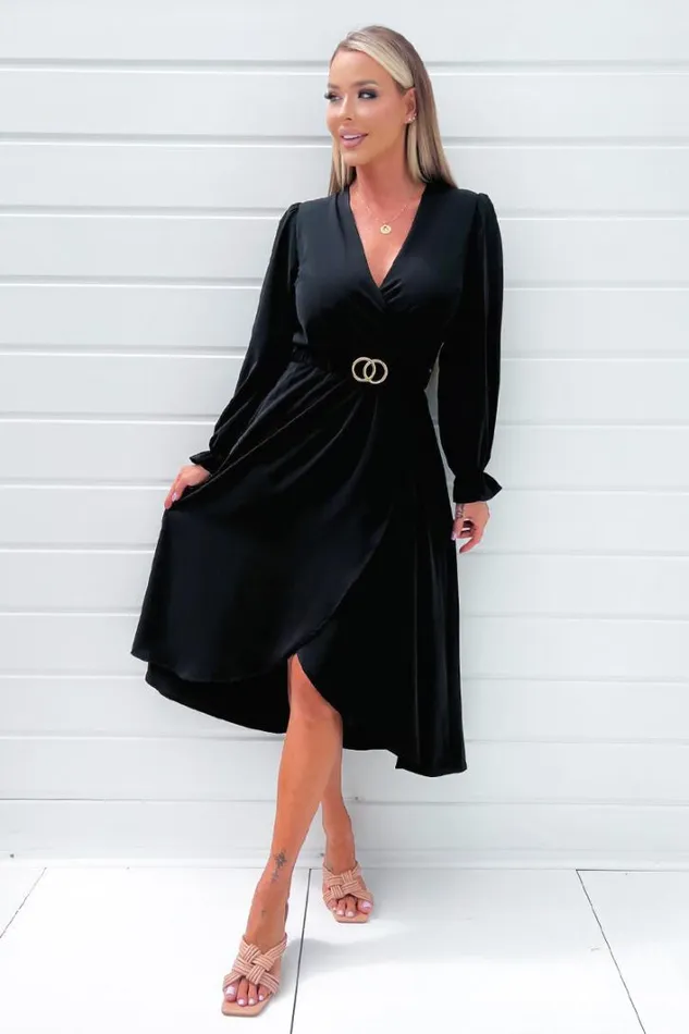 AX Paris Black Long Sleeve Belted Midi Dress Dresses