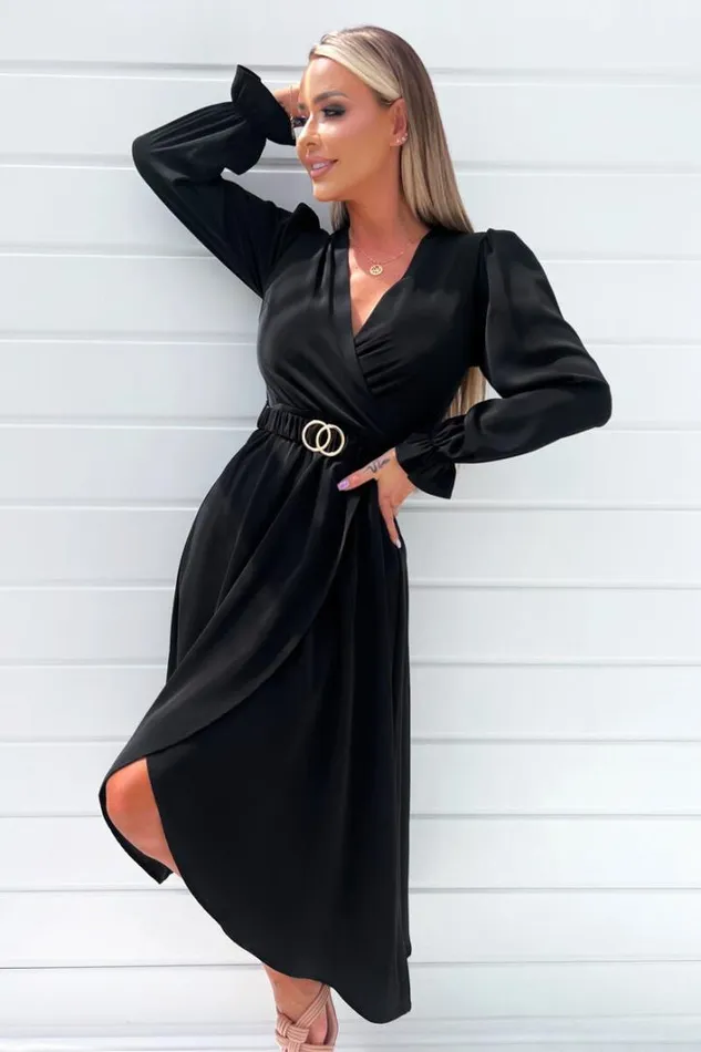 AX Paris Black Long Sleeve Belted Midi Dress Dresses