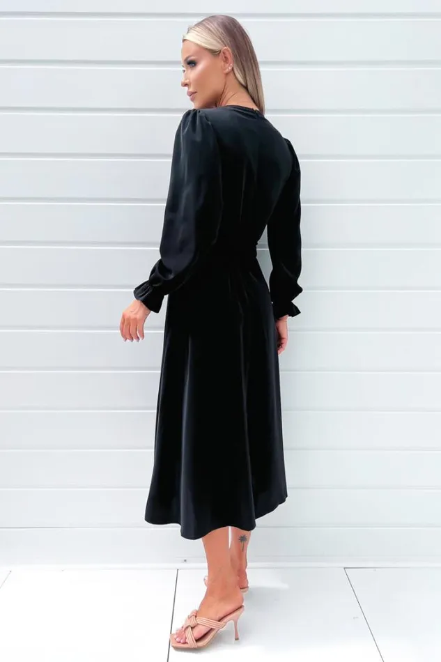 AX Paris Black Long Sleeve Belted Midi Dress Dresses