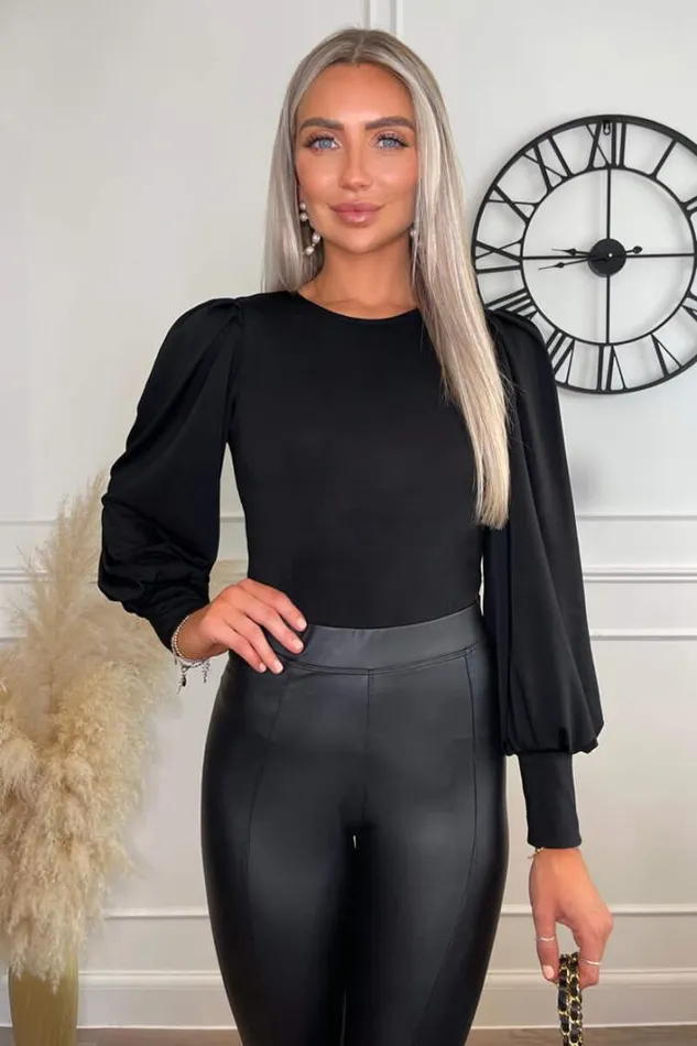 AX Paris Black Round Neck Long Sleeve Bodysuit Tops