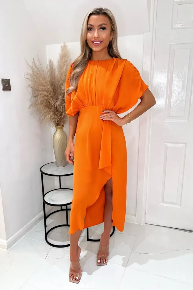 AX Paris Blood Orange Batwing Top Wrap Skirt Midi Dress Dresses
