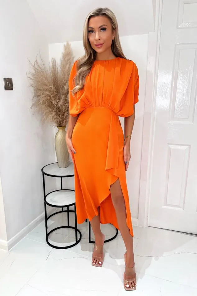 AX Paris Blood Orange Batwing Top Wrap Skirt Midi Dress Dresses