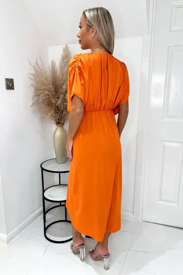 AX Paris Blood Orange Batwing Top Wrap Skirt Midi Dress Dresses