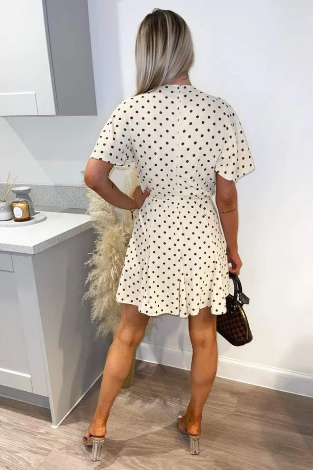 AX Paris Cream Spotty Butterfly Sleeve Pleated Mini Dress Dresses