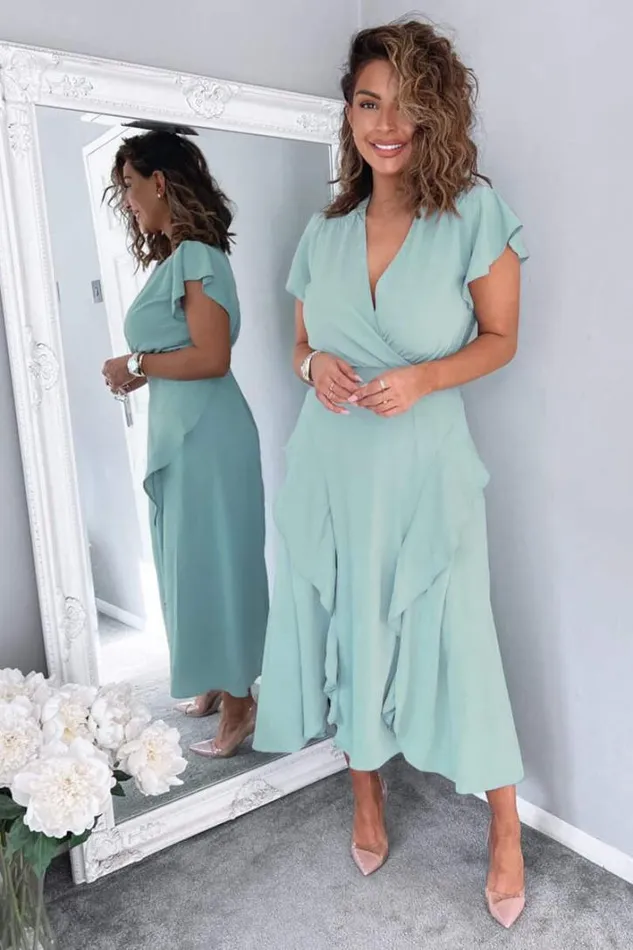 AX Paris Duck Egg Frill Detail Double Split Skirt Midi Dress Dresses
