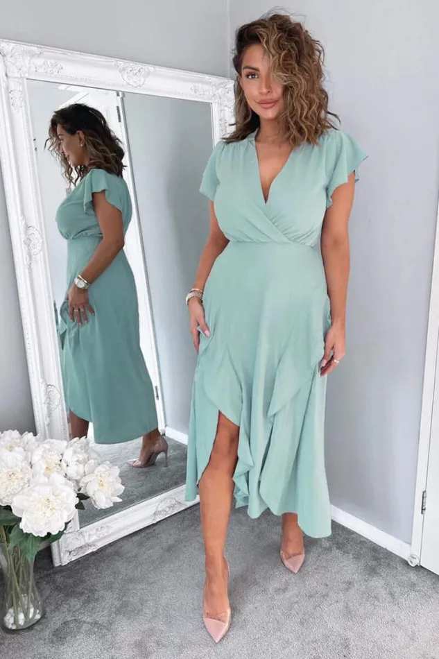 AX Paris Duck Egg Frill Detail Double Split Skirt Midi Dress Dresses