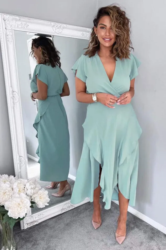 AX Paris Duck Egg Frill Detail Double Split Skirt Midi Dress Dresses