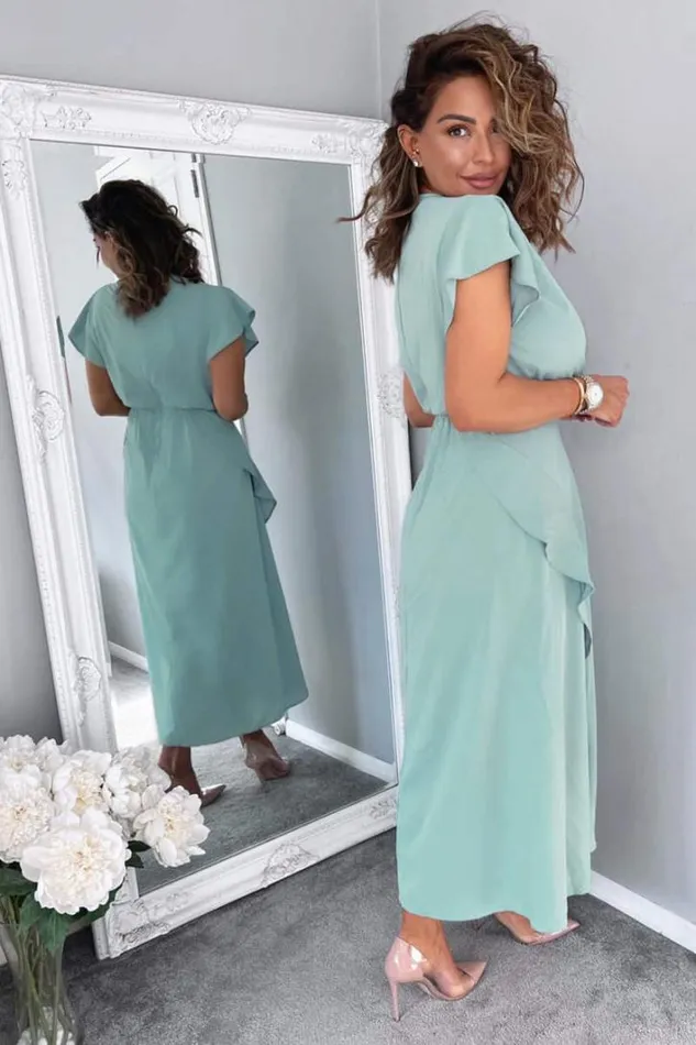 AX Paris Duck Egg Frill Detail Double Split Skirt Midi Dress Dresses