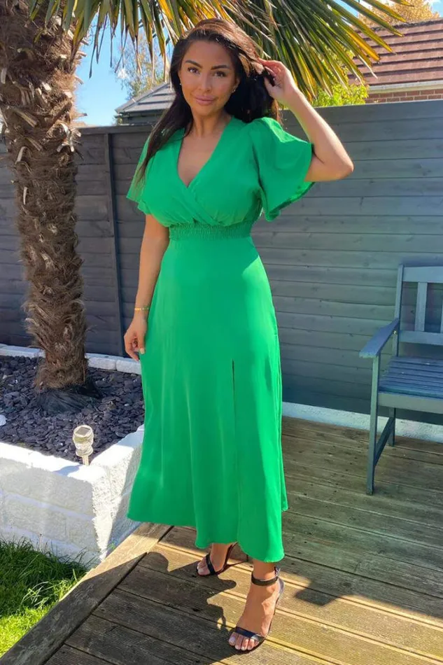 AX Paris Green Gathered Waist Midi Dress Midi Dresses