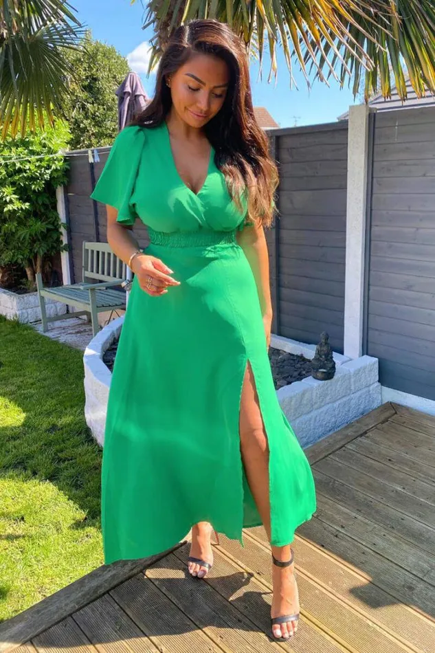 AX Paris Green Gathered Waist Midi Dress Midi Dresses