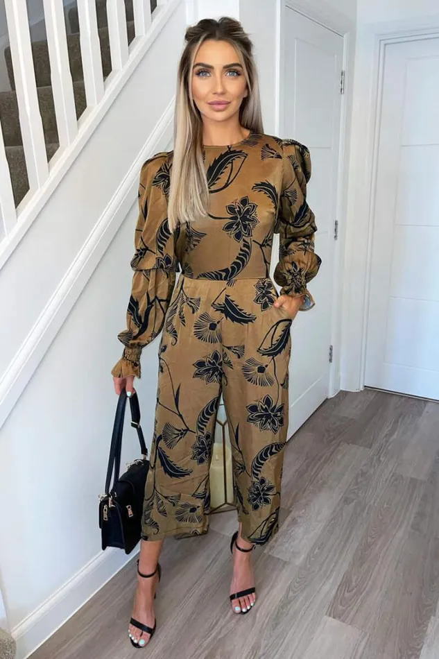 AX Paris Multi Floral Printed Elasticated Sleeve Jumpsuit Jumpsuits And Playsuits