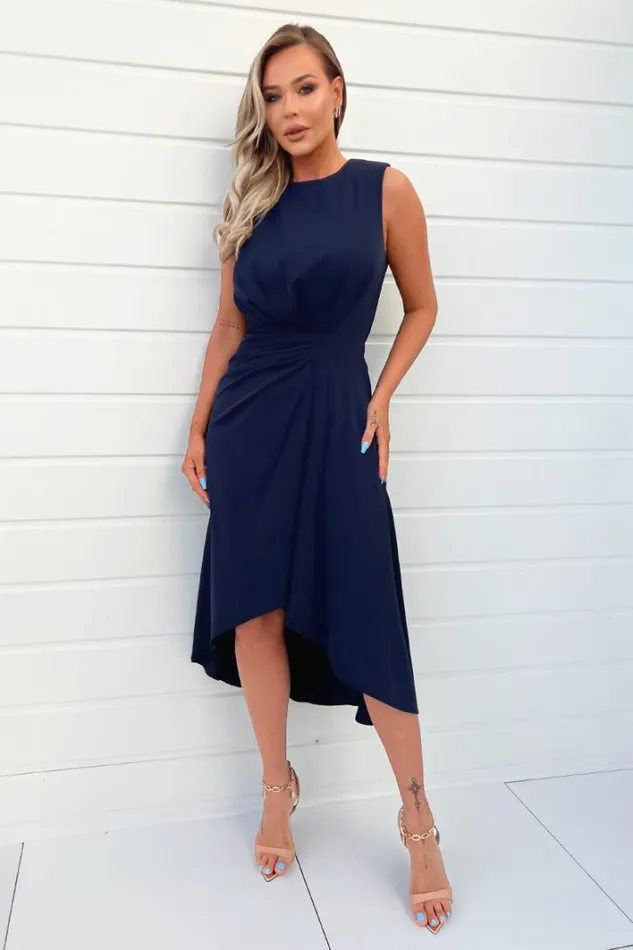 AX Paris Navy Gathered Midi Dress With Shoulder Pads Dresses