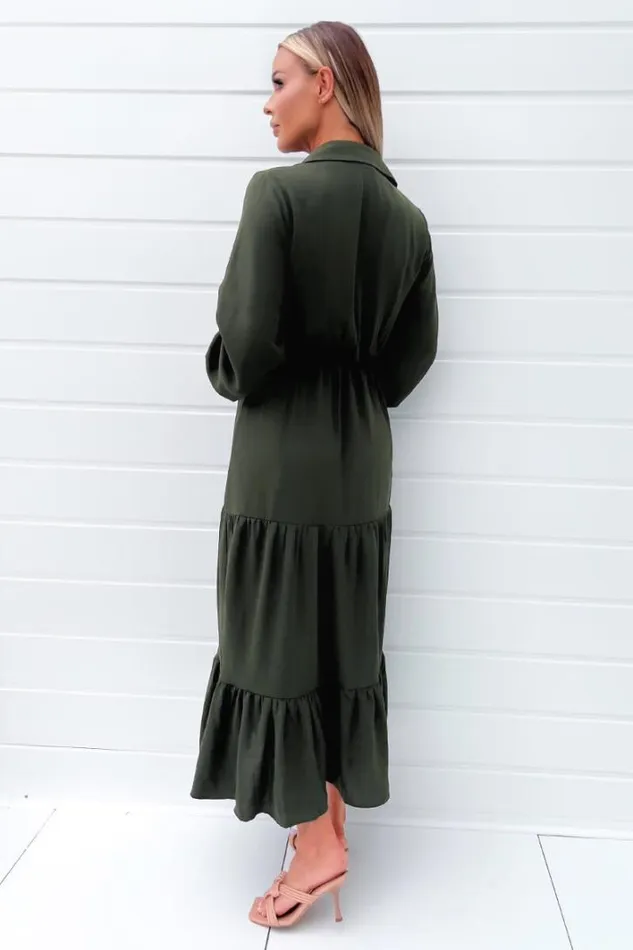 AX Paris Olive Long Sleeve Wrap Top Smock Midi Dress Dresses