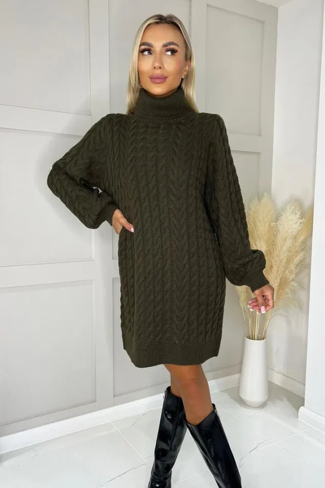 AX Paris Olive Roll Neck Cable Knit Dress Dresses