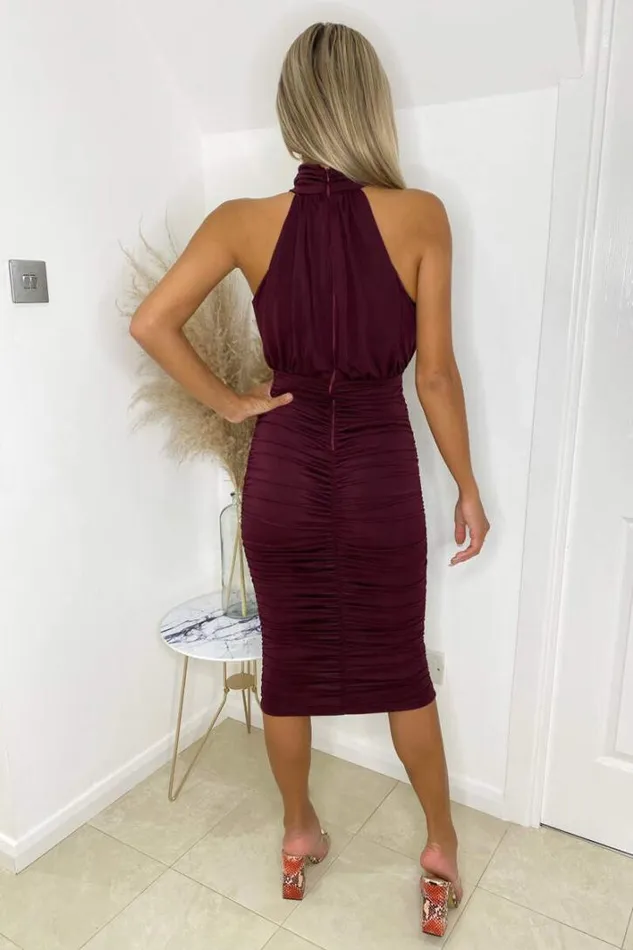 AX Paris Plum Ruched Halter Neck Midi Dress Midi Dresses