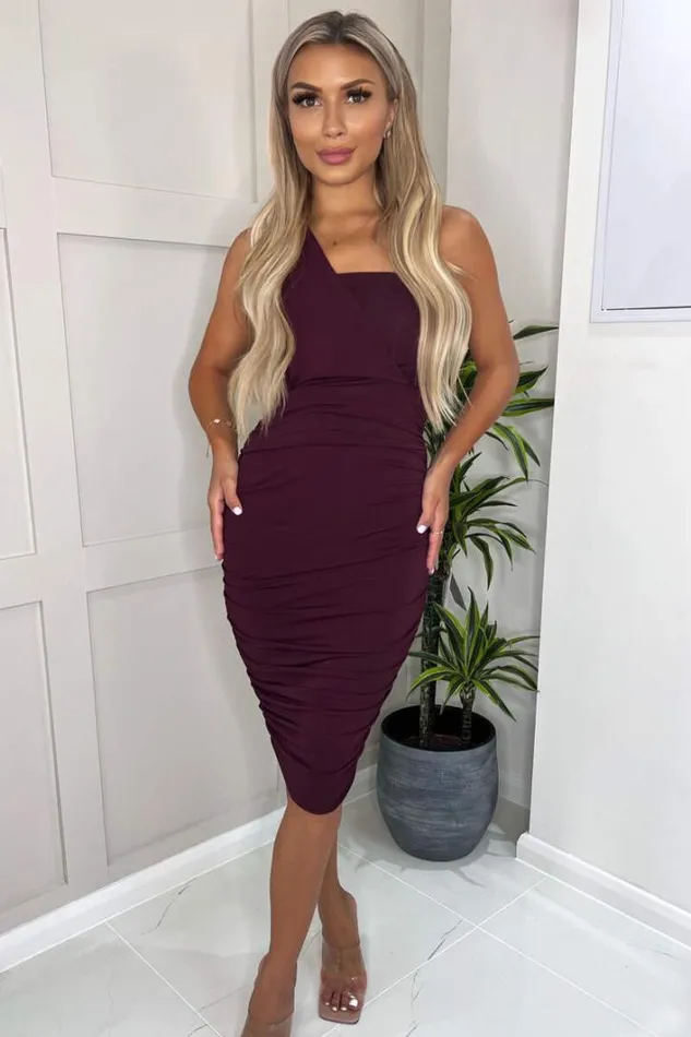 AX Paris Plum Shoulder Ruched Bodycon Midi Dress Dresses