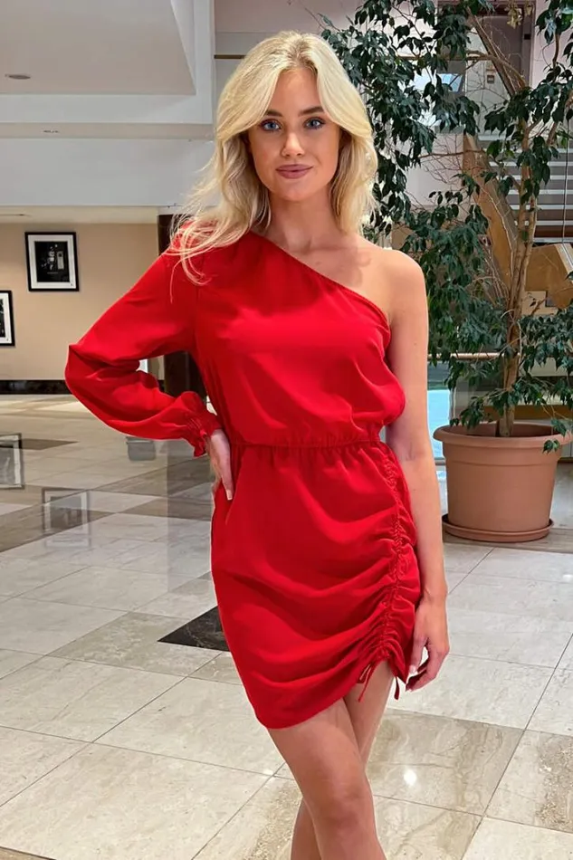 AX Paris Red One Sleeve Ruched Side Mini Dress Dresses