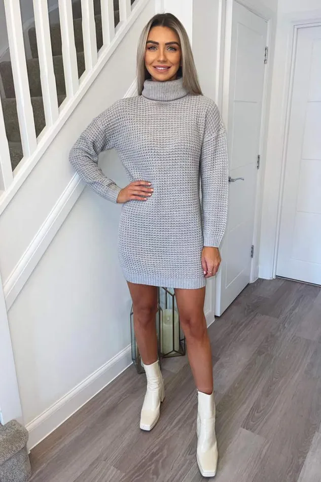 AX Paris Silver Roll Neck Knitted Jumper Dress Knitwear