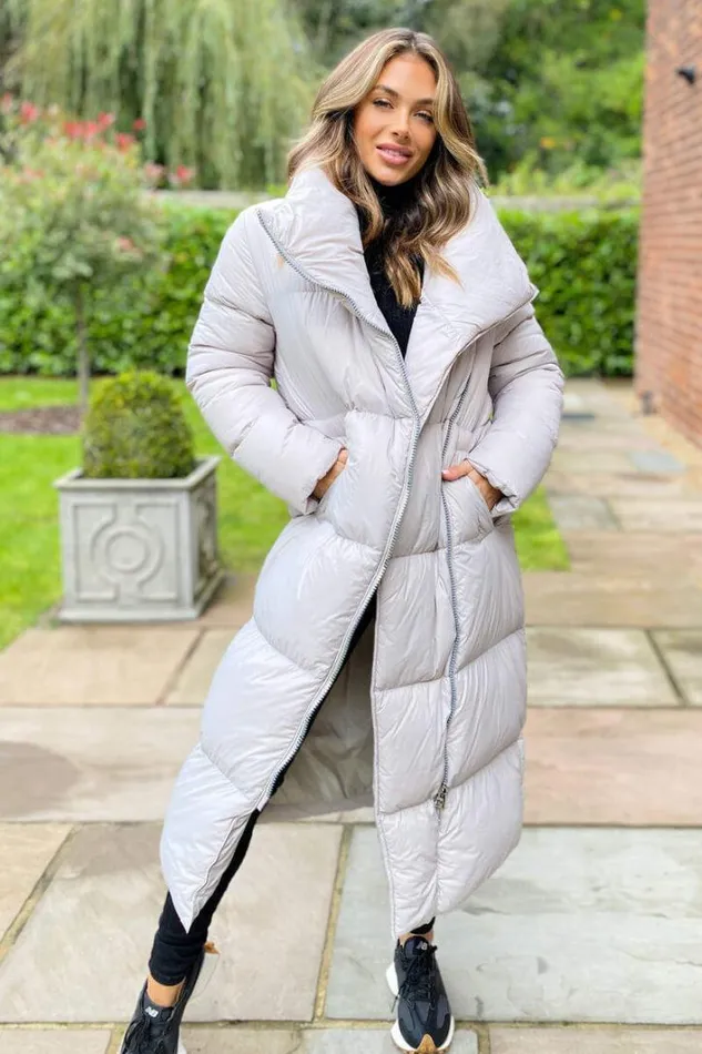 AX Paris Silver Wrap Puffer Coat Coats and Jackets
