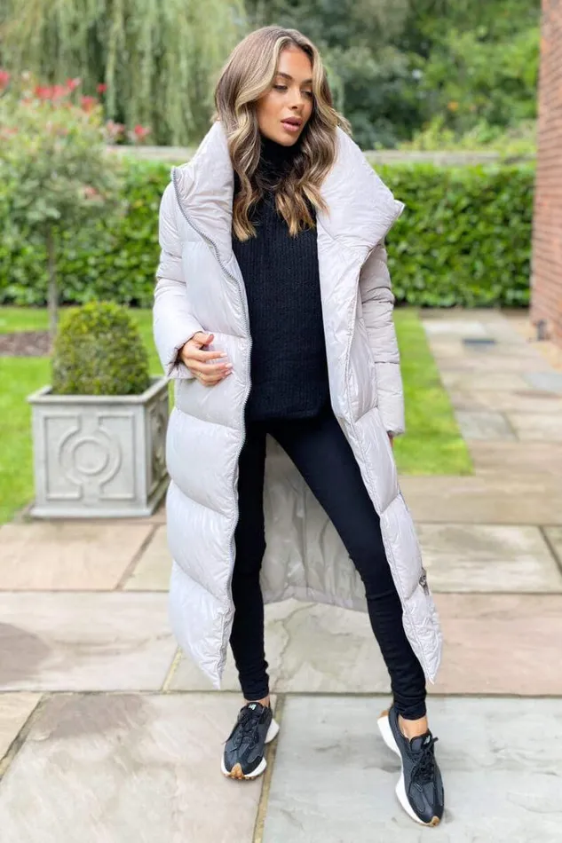 AX Paris Silver Wrap Puffer Coat Coats and Jackets