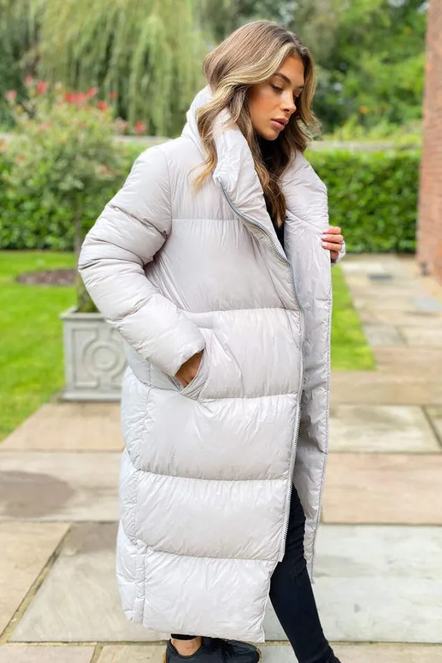 AX Paris Silver Wrap Puffer Coat Coats and Jackets