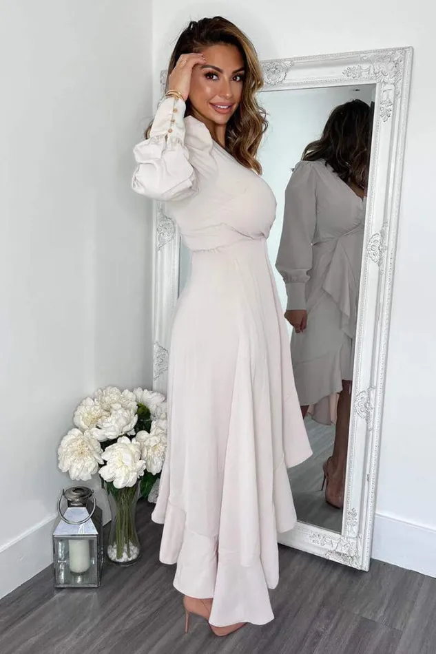 AX Paris Stone Long Sleeve Frill Wrap Midi Dress Dresses