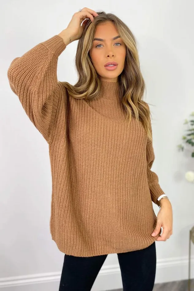 AX Paris Tan High Neck Knitted Jumper Knitwear