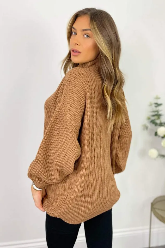 AX Paris Tan High Neck Knitted Jumper Knitwear