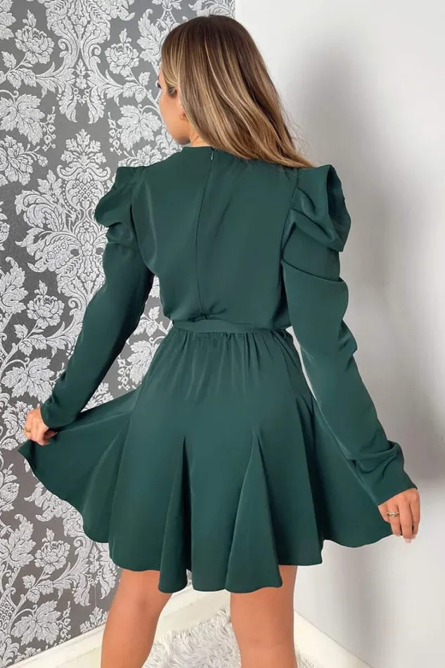 AX Paris Teal Long Sleeve Tie Waist Skater Dress Dresses