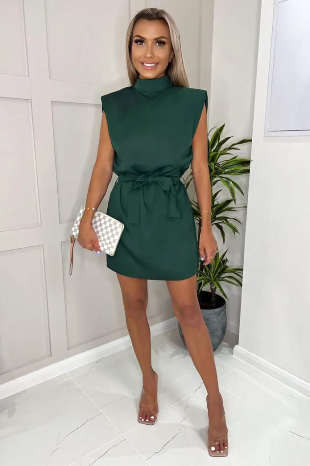 AX Paris Teal Padded Shoulder Belted Mini Dress Dresses