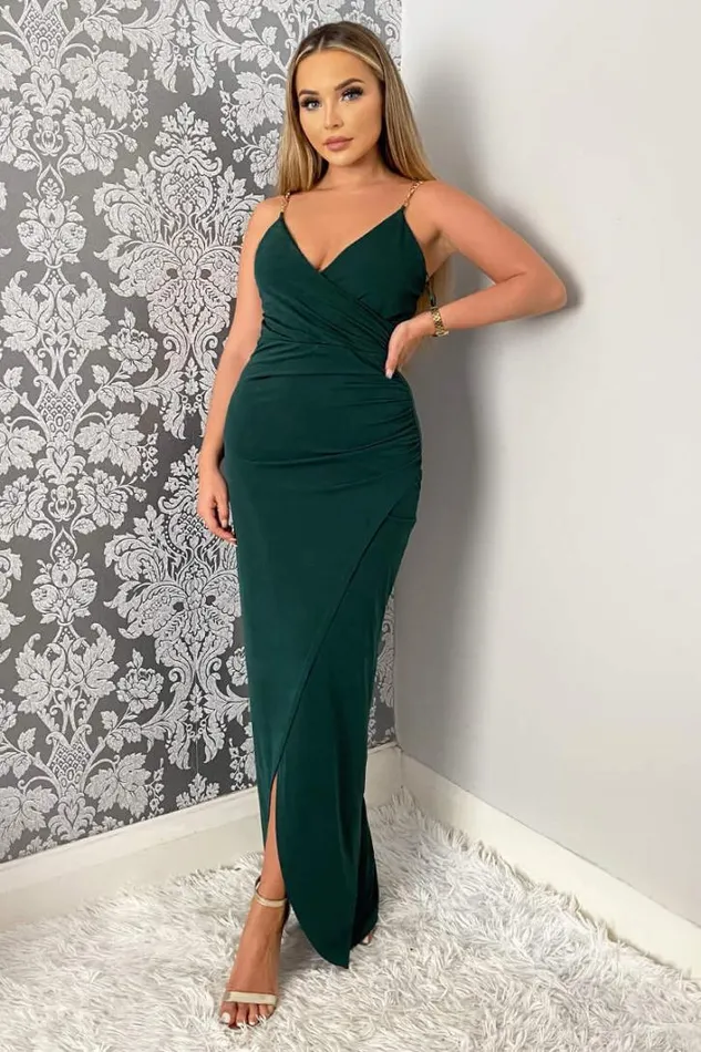 AX Paris Teal Wrap Over Midi Dress With Chain Straps Dresses