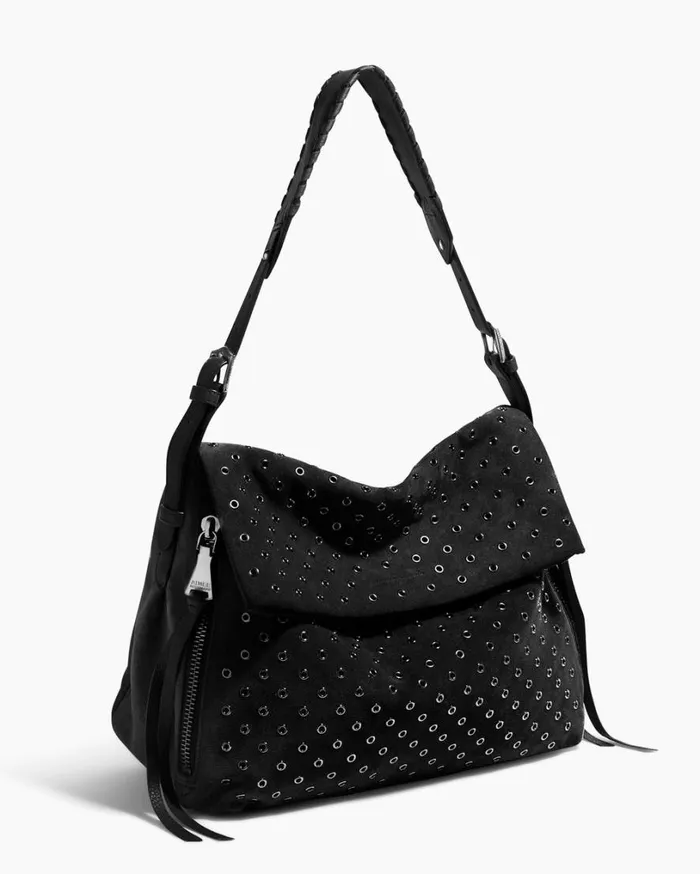 Bali Novelty Double Entry Hobo In Luxury Suede Black With Eyelets Women Aimee Kestenberg Shoulder Bags