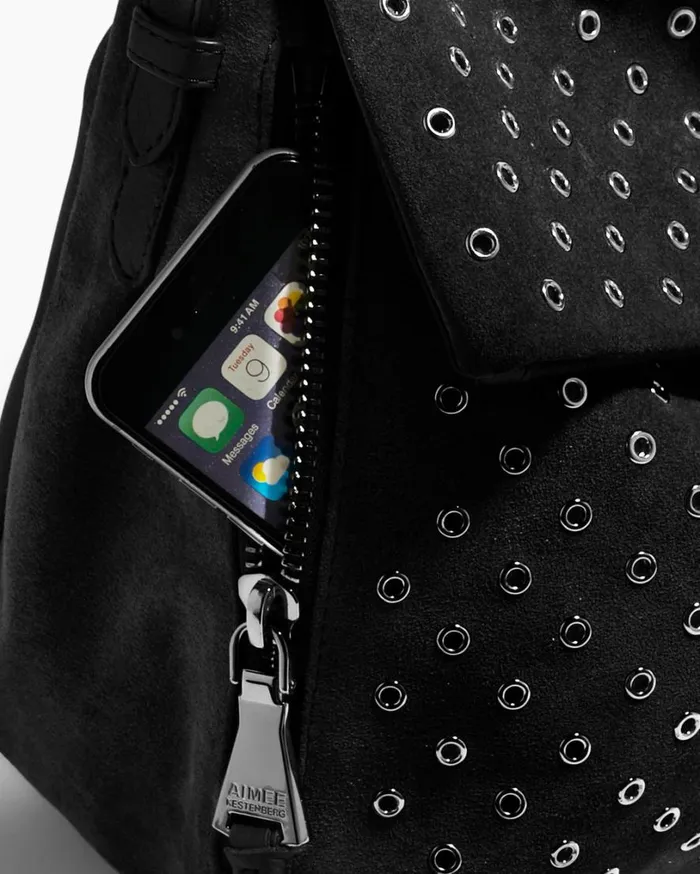 Bali Novelty Double Entry Hobo In Luxury Suede Black With Eyelets Women Aimee Kestenberg Shoulder Bags