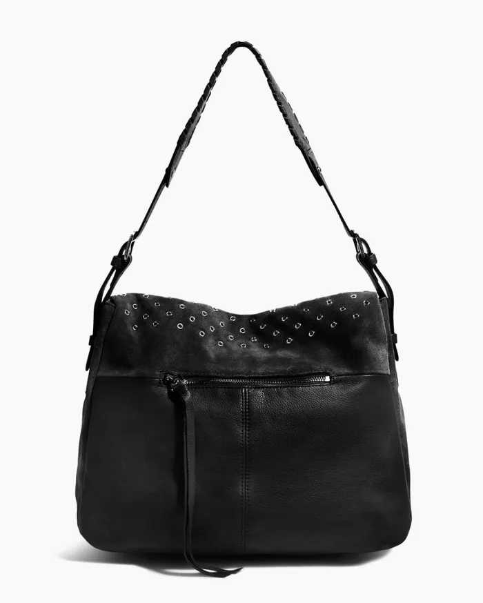 Bali Novelty Double Entry Hobo In Luxury Suede Black With Eyelets Women Aimee Kestenberg Shoulder Bags