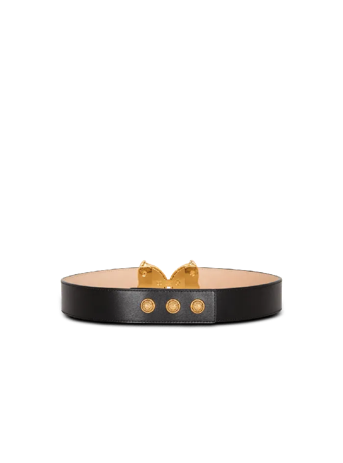 Balmain Belts Women Leather Belt With Embellished Buckle Black