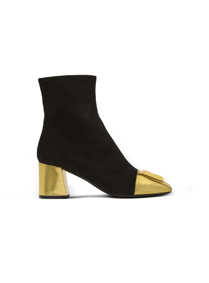 Balmain Boots Women Edna Ankle Boots In Suede And Mirrored Leather Black
