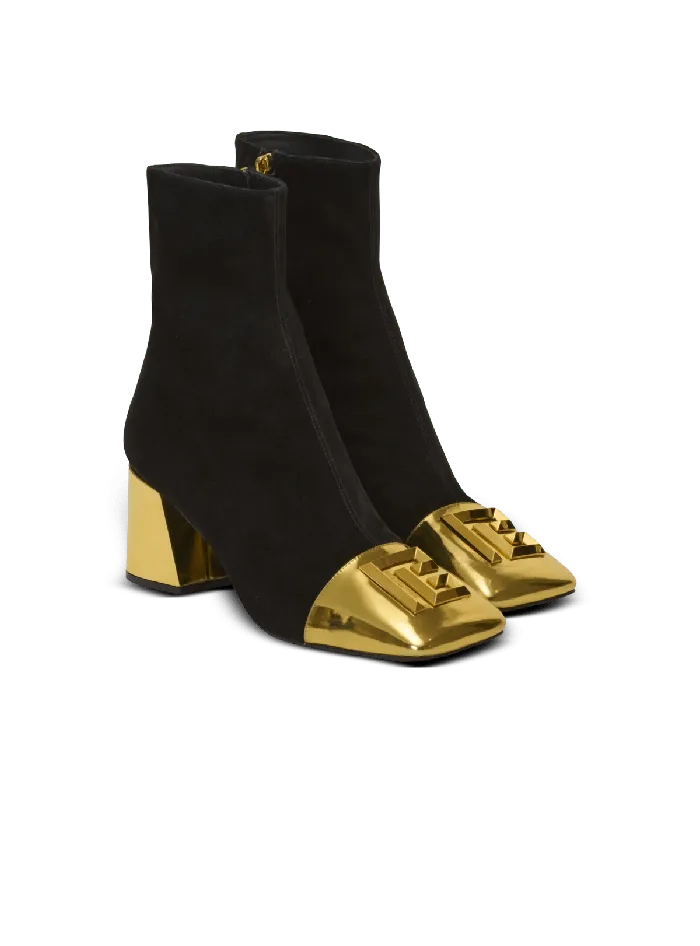 Balmain Boots Women Edna Ankle Boots In Suede And Mirrored Leather Black