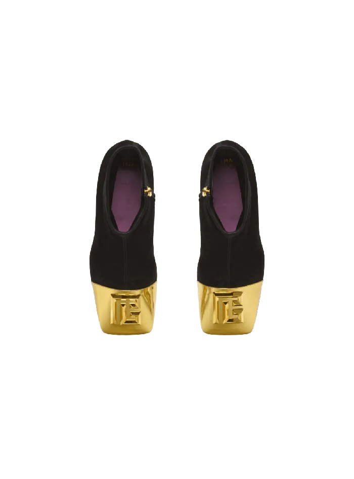 Balmain Boots Women Edna Ankle Boots In Suede And Mirrored Leather Black