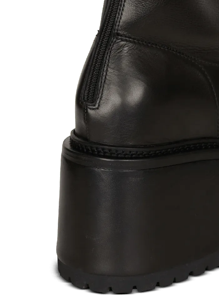 Balmain Boots Women Leather Platform Boots Black