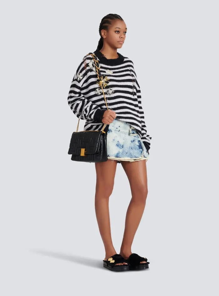 Balmain Crossbody Bags Women 1945 Soft Medium Bag In Quilted Leather Black