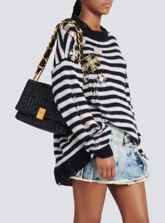 Balmain Crossbody Bags Women 1945 Soft Medium Bag In Quilted Leather Black