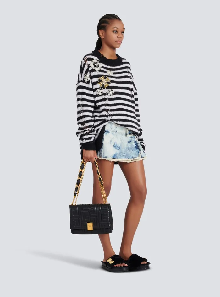 Balmain Crossbody Bags Women 1945 Soft Medium Bag In Quilted Leather Black