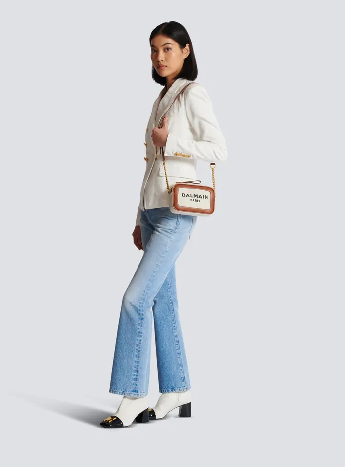 Balmain Crossbody Bags Women BArmy Canvas And Leather Clutch Beige