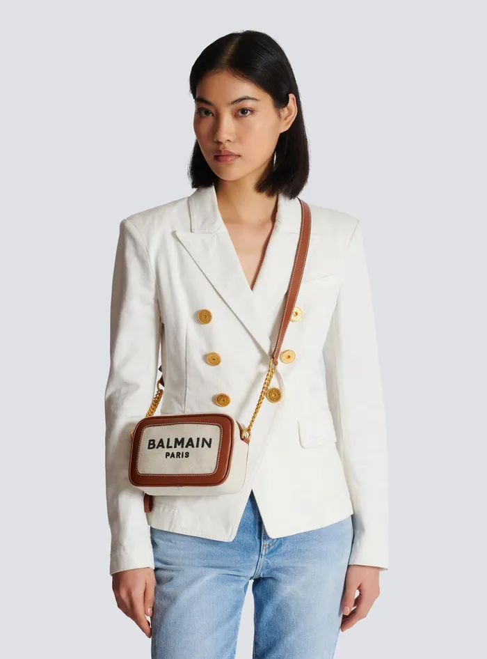 Balmain Crossbody Bags Women BArmy Canvas And Leather Clutch Beige